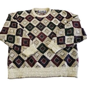 Vintage‎ Shenandoah Sweater Men's XL Multi Colored USA Cotton Diamond Pattern